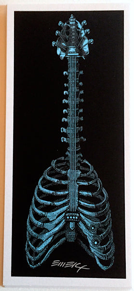 Bone Guitar Blue ink on pearl mini print by Emek